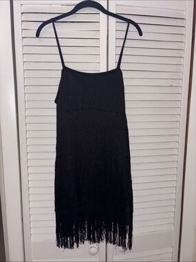 Fashion Nova Black Fringe Slip Dress